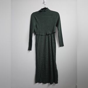 Old Navy Ribbed Forest Green Maternity/Nursing Long Sleeve Dress